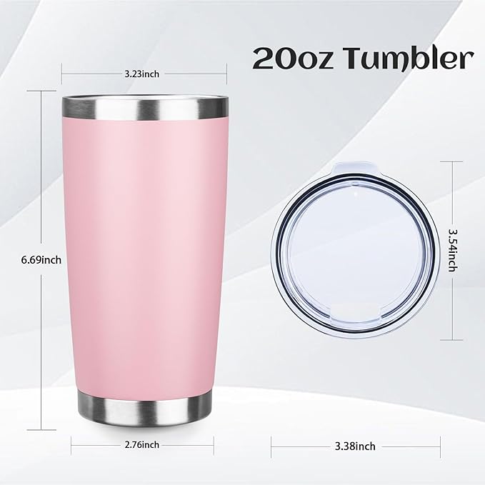StarSpeed 20oz Tumbler Bulk with Lid, Stainless Steel Insulated Tumblers Double Wall Vacuum Insulated Travel Mug, Powder Coated Coffee Cups for Hot and Cold Drinks(Lght Pink,6)