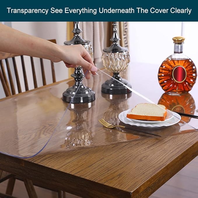 Wadrac 1.5mm Thick 48 Inch Round Dining Table Protector Non-Slip Clear Plastic Table Pad Wipeable Protective Top Topper Cover Wood Furniture Kitchen Coffee Bar Dinner Tabletop Protection Pad PVC Vinyl