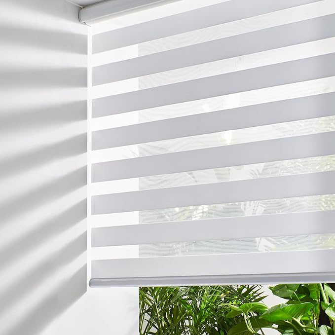 Persilux Cordless Zebra Roller Window Shades Free-Stop Roller Blinds (46" W X 47" H, White) Light Control for Day and Night, Light Filtering Sheer Roler Shades for Windows, Easy to Install