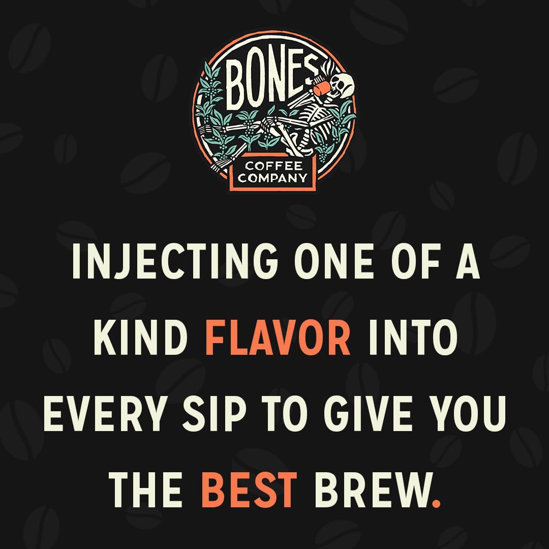 Bones Coffee Company From Dusk Till Donuts Jelly Donuts Flavored Coffee, Medium Roast Low Acid Arabica Beans Compatible with Auto drip and French Press Coffee Maker, 12 Oz Ground