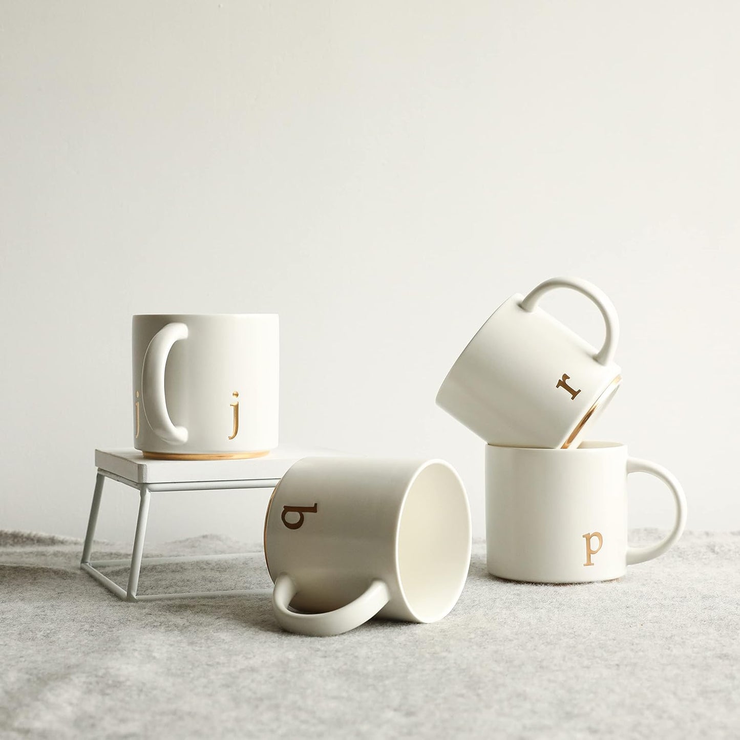 COLLECTIVE HOME - Monogram Ceramic Mugs, 15 oz Golden Initial Coffee Cups, Elegant Alphabet Tea Mugs, Elegant Personalized Mug with Gift Box, Luxurious Cups for Office and Home (j)