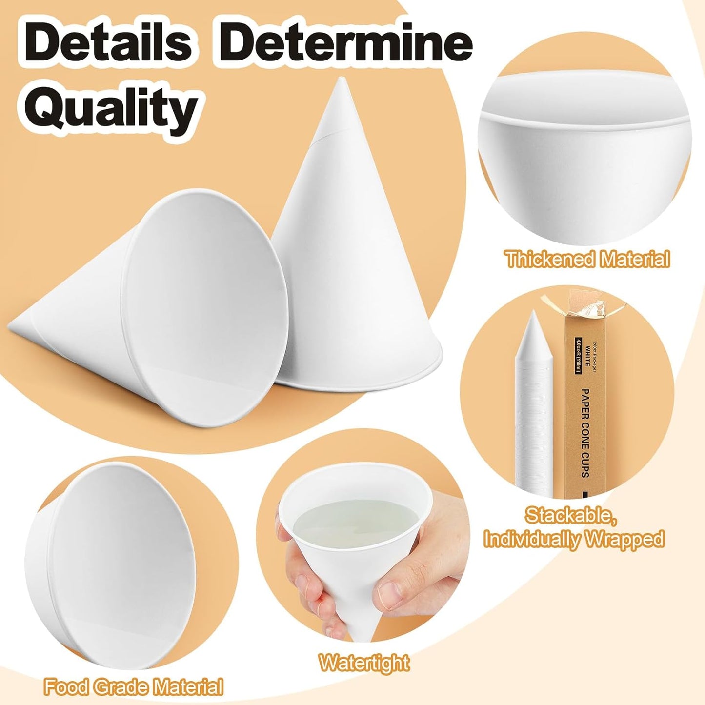 Roshtia 400 Pcs 4 oz Paper Cone Cups Thicken Disposable with 1 Cups Dispenser Pull Type Wall Mount Cup Holder Paper for Restaurants, Home, and Office, and Shaved Ice, Cold (Black)