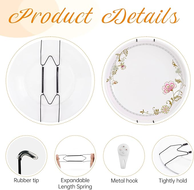 Bilillo 4 Pack Plate Hangers for The Wall, Suitable for 10-14 Inch Decorative Plate,Invisible Heavy Duty Wire Plate Holder with Wall Hooks, Plate Hangers for Displaying Plates, Platter, Dish (Black)