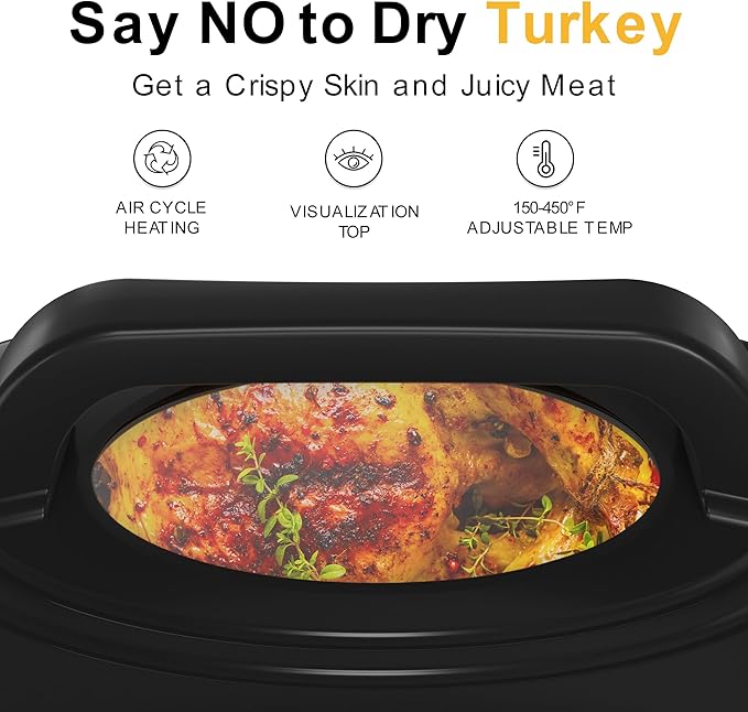 Sunvivi 28lb 24-Quart Roaster Oven, Electric Roaster Oven with Viewing Lid, Turkey Roaster with Unique Defrost/Warm Function, Large Roaster with Removable Pan & Rack, Stainless Steel, Silver
