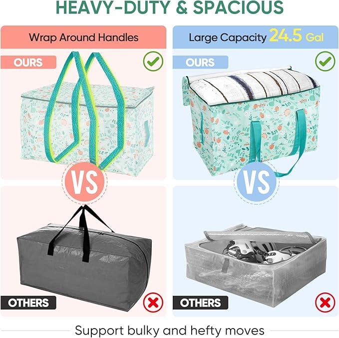 BALEINE 6-Pack Oversized Moving Bags with Reinforced Handles, Heavy-Duty Storage Tote for Clothes, Moving Supplies (Spring Stroll, 6-Pack)