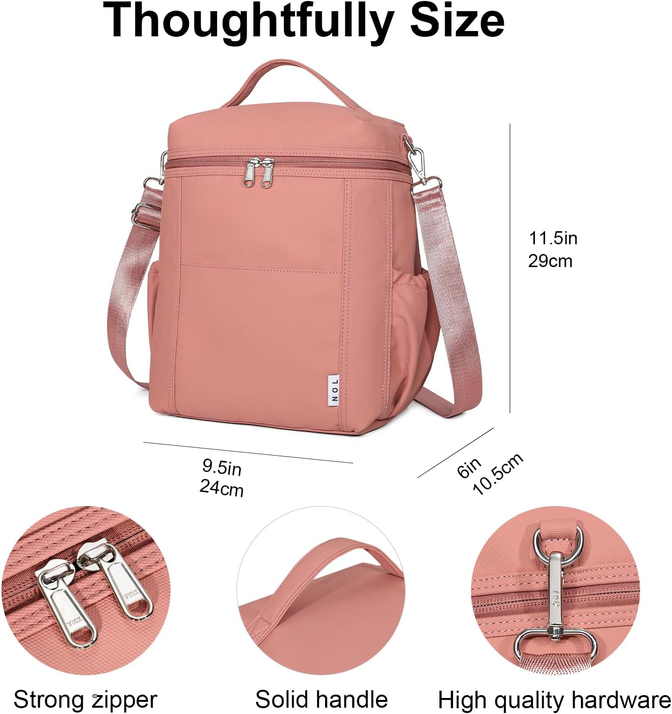 NOL Natural Organic Lifestyle Insulated Lunch Bags for Women Cooler Bag Lightweight Nylon Waterproof Lunch Box For Work (Dark Pink, Large)