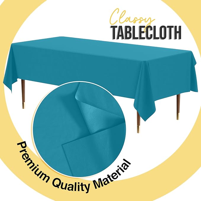 Exquisite 66% Thicker Premium Plastic Table Cloth Rectangle Table Cover 0.5 Mil 12 Pack Turquoise Table Cloth 54 Inch x 108 Inch Disposable Tablecloth Won't Tear Easily Like Cheap Thin Brands