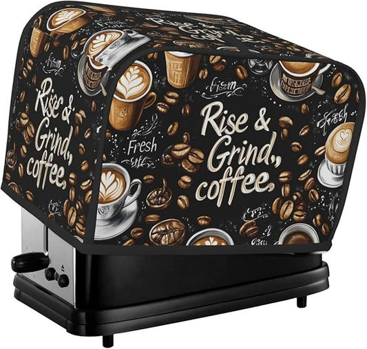 Coffee Theme Toaster Cover 2 Slice, Cute Country Bread Machine Cover, Washable Toaster Kitchen Small Appliance Cover Stain Resistant,with Top Handle