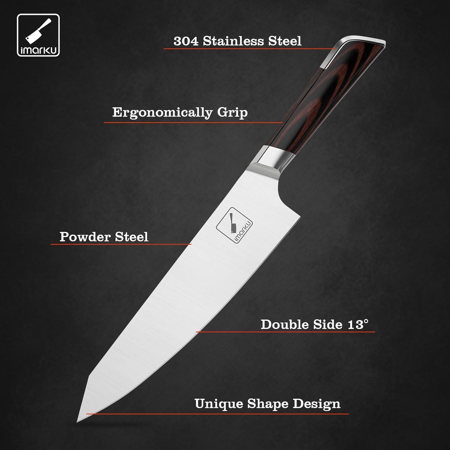 imarku Japanese Chef Knife, 8 Inch Damascus Kitchen Knife, Chef's Knives with Unique Design Wood Handle, Powder Steel Forged Super Sharp Knife With Gift Box, Birthday Gift for Women and Men