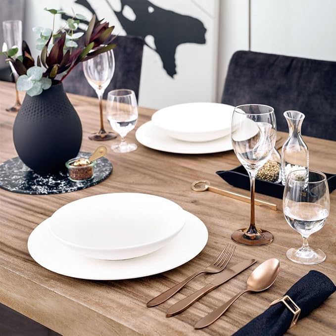 Villeroy & Boch Manufacture Rock Blanc 12-Piece Dinnerware Set, Service for 4, Dinner Plates, Salad Plates & Pasta Bowls, Premium Porcelain, Made in Germany, Matte White