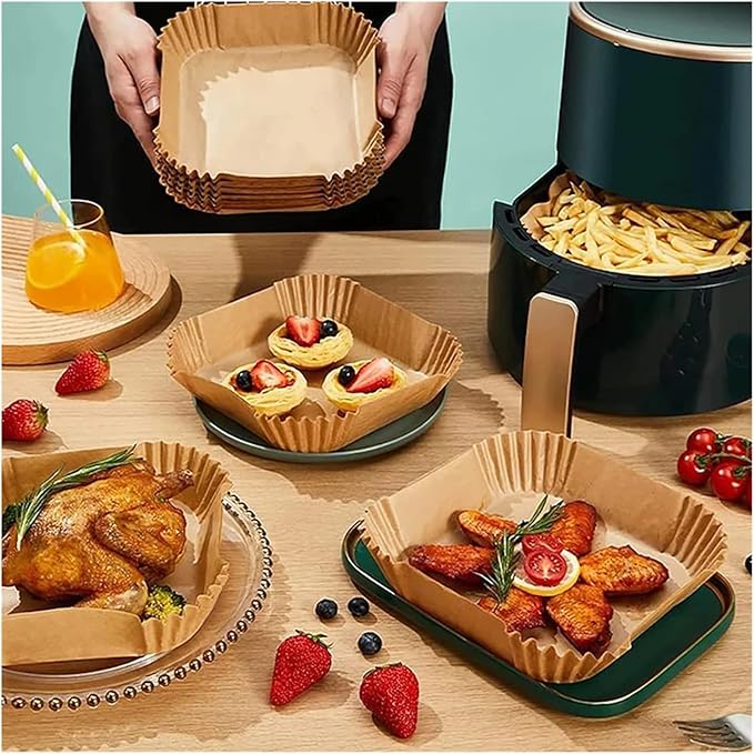 Large Air Fryer Disposable Paper Liners Nonstick 23cm Oven Airfryer Parchment Baking Paper ，Compatible For Ninja，Compatible For COSORI ，Grill Cooking Basket(20cm square,300 Pcs)