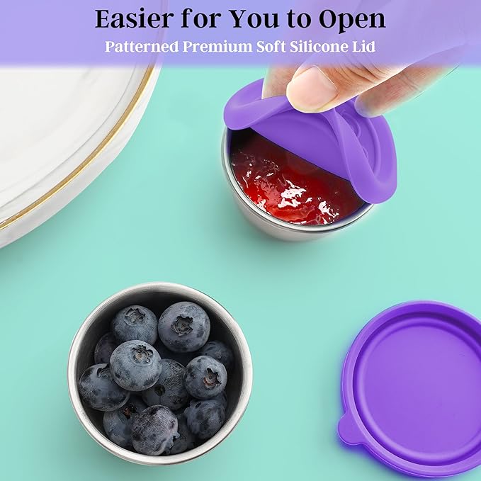 6x1.6 Oz Salad Dressing Containers With Lids, Small Leakproof Reusable Stainless Steel Salad Dressing Container To Go For Lunch Boxes,Sauce containers, Picnics,Travel Meal Prep And Kitchen Storage.