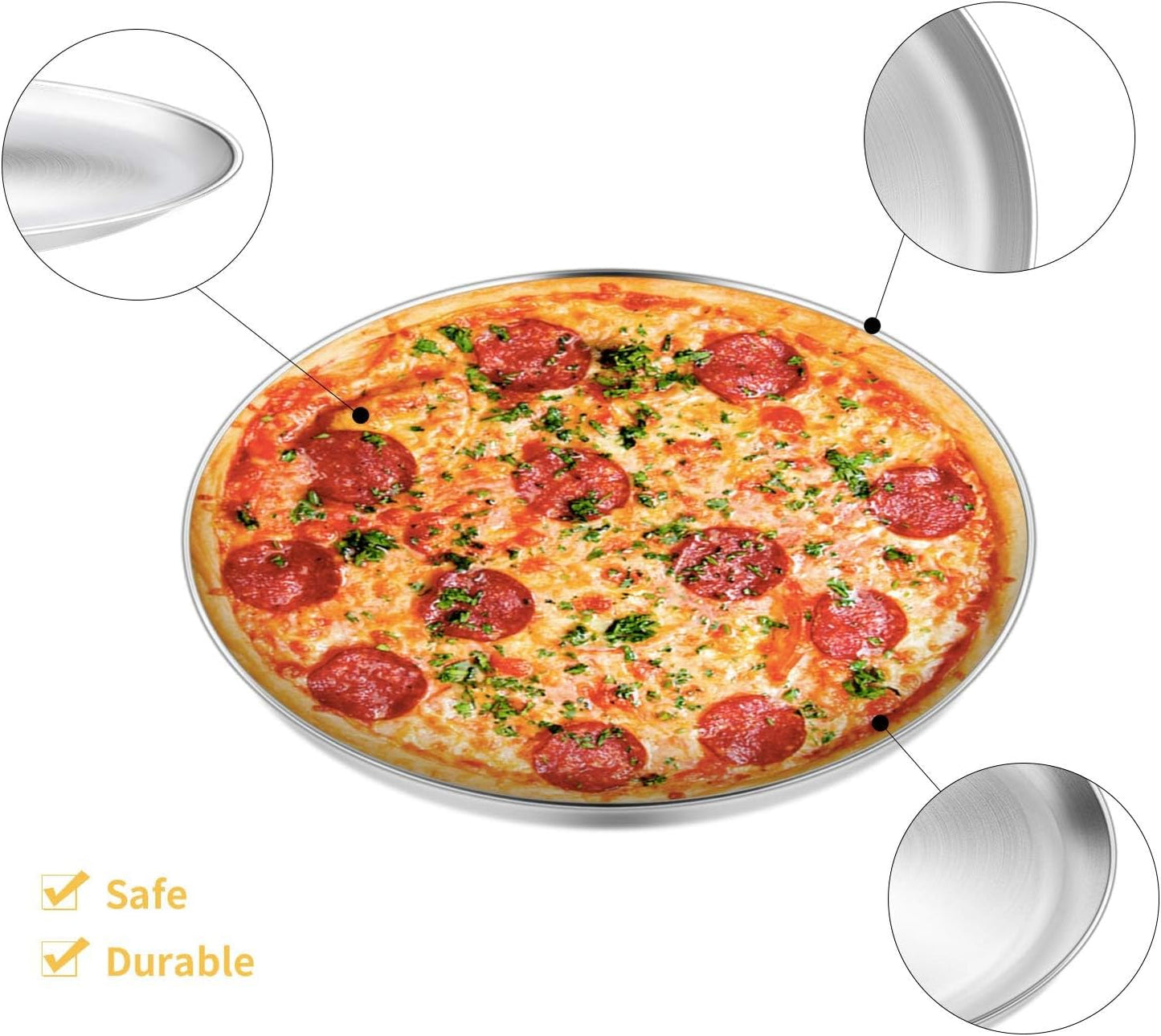 13½ inch Pizza Pan Set, Set of 3, Stainless Steel Pizza Pan Set Large Pizza Oven Pans Tray for Baking Serving, Healthy & Heavy Duty, Dishwasher Safe & Easy Clean