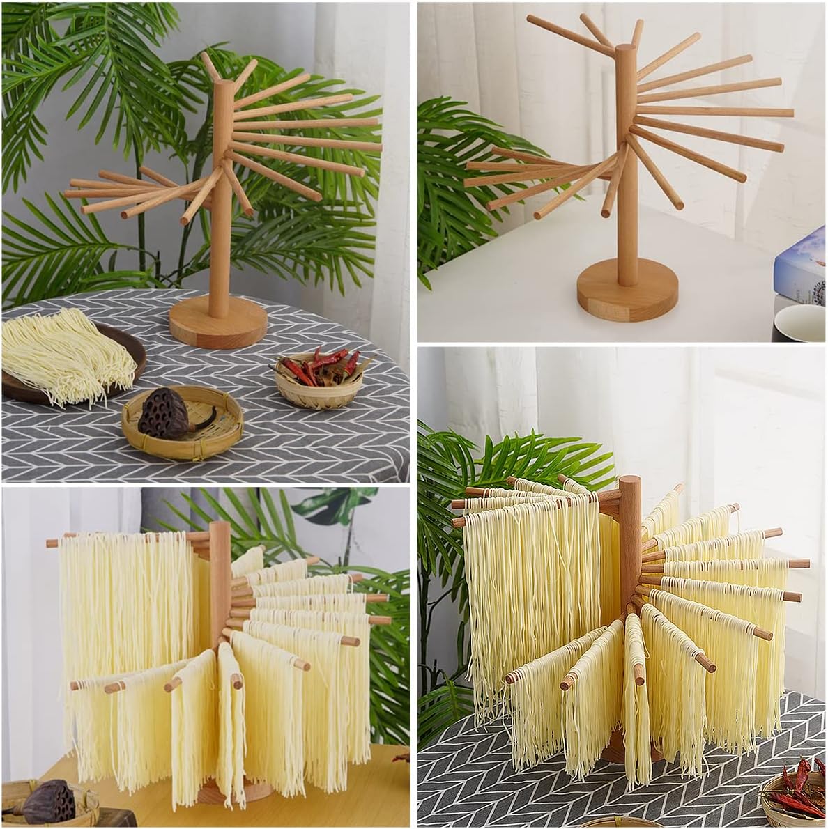 Pasta Drying Rack, 16-Arm Spaghetti Dryer Stand for Homemade Noodles, Quick Setup Kitchen Pasta Hanger for Fresh Pasta Drying and Storage