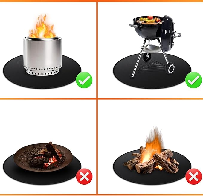 60" Round Fire Pit Mat for Solo Stove Bonfire/Under Grill Mat for Outdoor Grill Fireproof Waterproof Oil-Proof, 4 Layers Fireproof Mat Fireplace Mat BBQ Floor Mat for Deck Patio Grass Outdoor Smoker