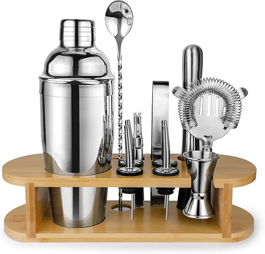 Cocktail Shaker Set Bartender Kit with Stand, Stainless Steel Drink Mixer Set with All Essential Accessories, Professional Bar Tool Set Bartending Kit, Gifts for Home Bar and Men Dad Women
