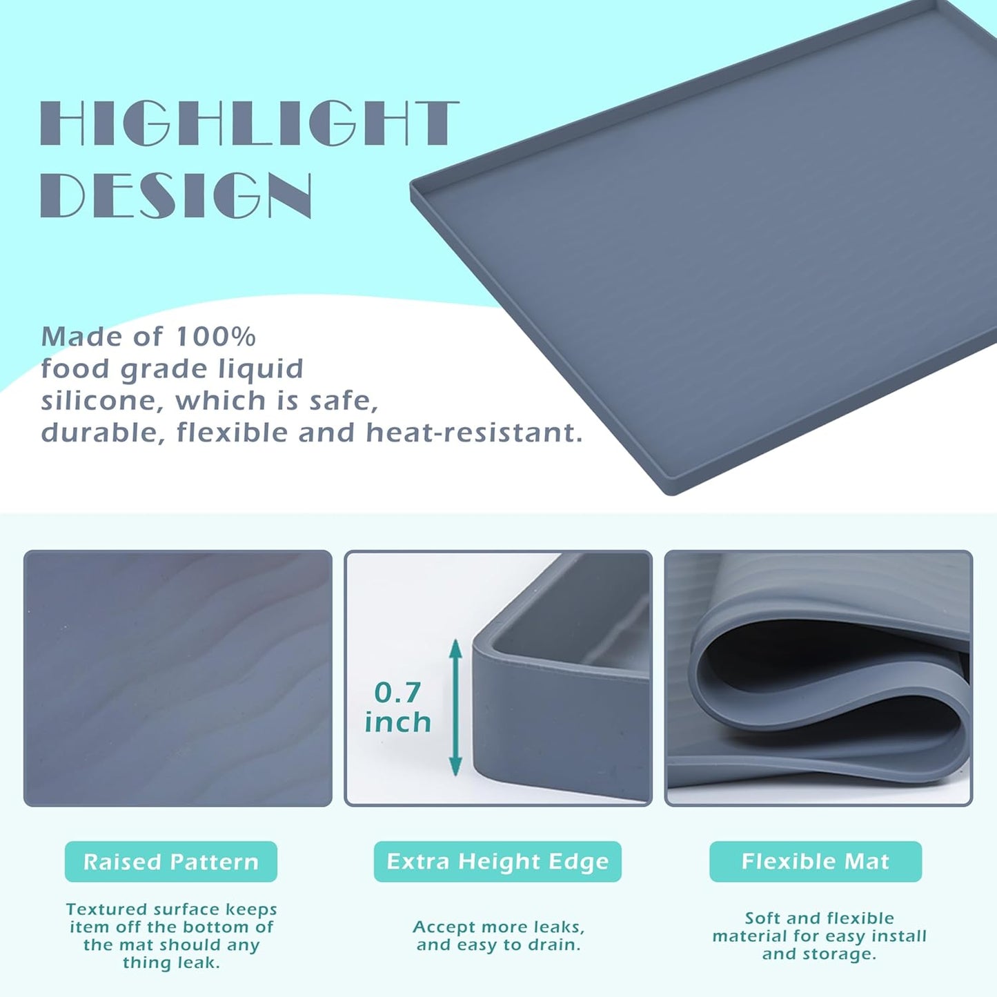 URMONA Waterproof Silicone Under Sink Mat 16'' x 10'' Shelf Liner for Kitchen and Bathroom, Cabinet and Counter Protector, Storage and Organizers, Litter Mat, Pet Cat Puppy Essentials(Black)