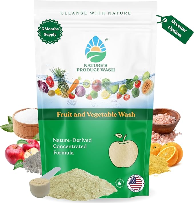 Natures Produce Wash, Fruit and Vegetable Wash, Removes Unwanted Residue, Extends Produce Life, Fruit Cleaner. 3 Months Supply or Makes 10+ Spray 16 oz Bottles