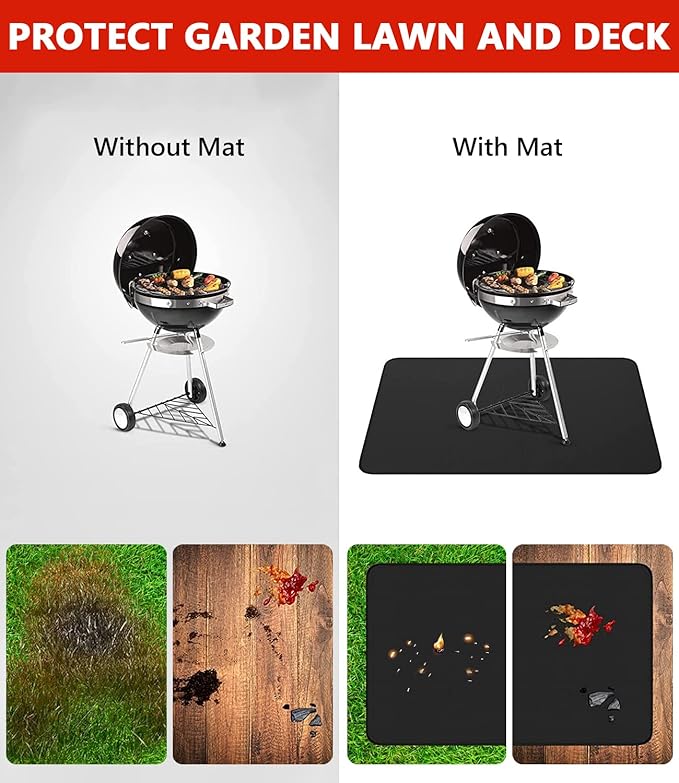 60 x 40 inch Under Grill Mats for Outdoor Grill, Double-Sided Fireproof Deck and Patio Protector Mat, Waterproof Oil-Proof BBQ Floor Pad Indoor Fire Pit Fireplace Mat