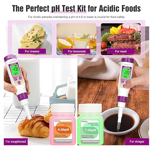 Digital pH Meter Food with Replaceable pH Probe Spear Tip pH Tester Electrode for Semi-Solid Samples