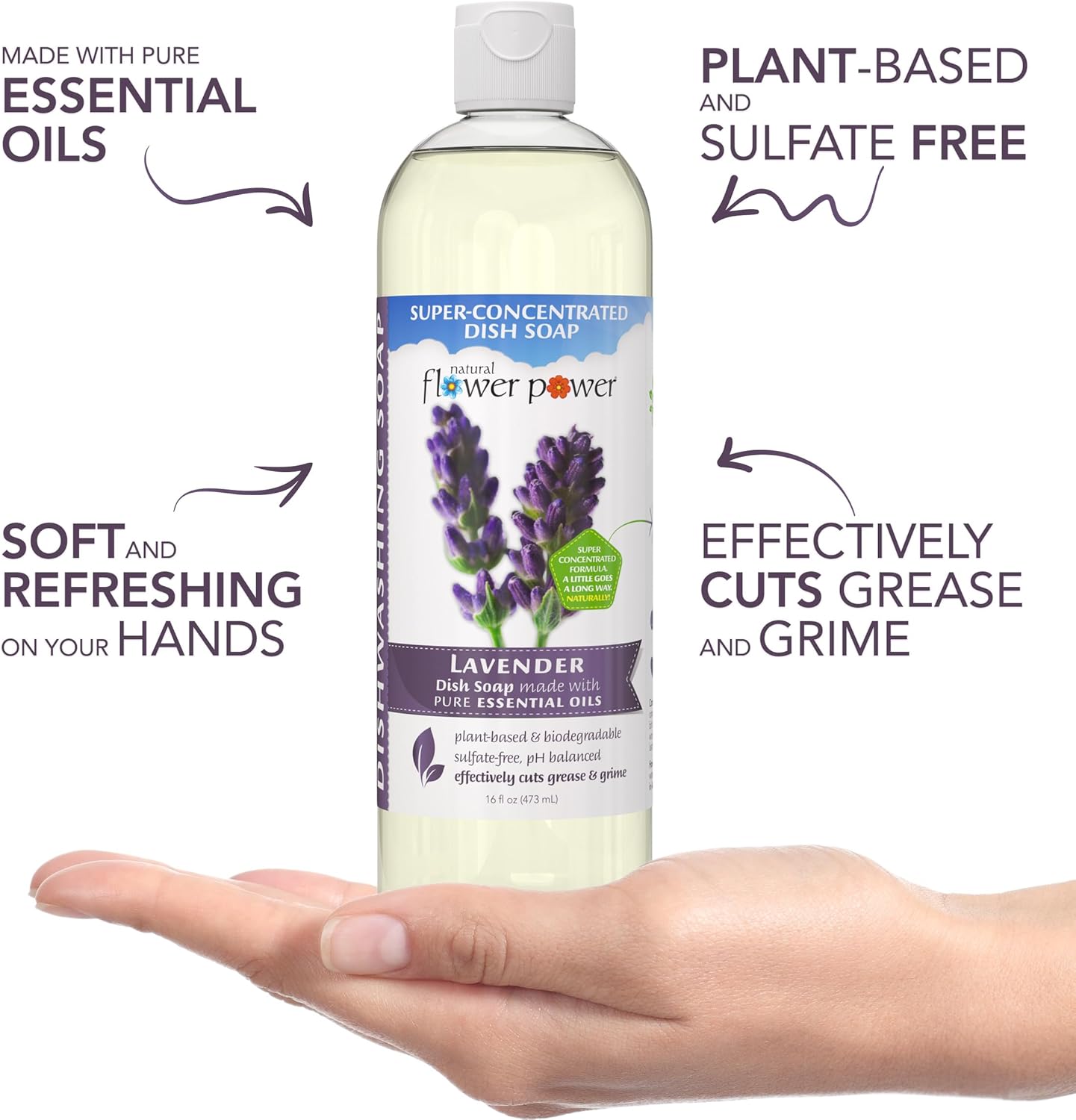Liquid Dish Soap | Lavender 16 Fl Oz | Pack of 3 | Plant-Based & Scented w/ Pure Essential Oils | Natural Liquid Dishwashing Detergent | Sulfate-Free Kitchen Soap | Vegan
