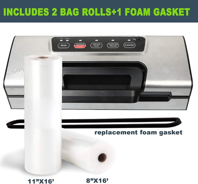 Precision Vacuum Machine,Pro Food Sealer with Built-in Cutter and Bag Storage(Up to 20 Feet Length), Both Auto&Manual Options,2 Modes,Includes 2 Bag Rolls 11”x16’ and 8”x16’,Compact Design