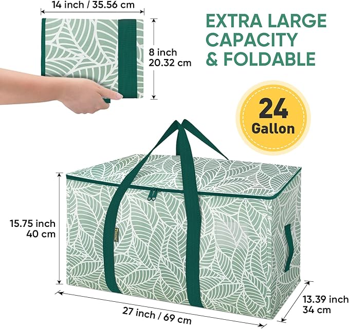 BALEINE 4-Pack Oversized Moving Bags with Reinforced Handles, Heavy-Duty Storage Tote for Clothes, Moving Supplies (Antique Folidage, 4-Pack)