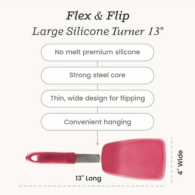 Starpack 'Flex & Flip' Flexible Silicone Turner Spatula (Large) - High Heat Resistant Spatulas for Cooking Egg 600°F - Silicone Pancake Turner Spatula, LFGB Grade Non Stick Rubber Kitchen Utensils