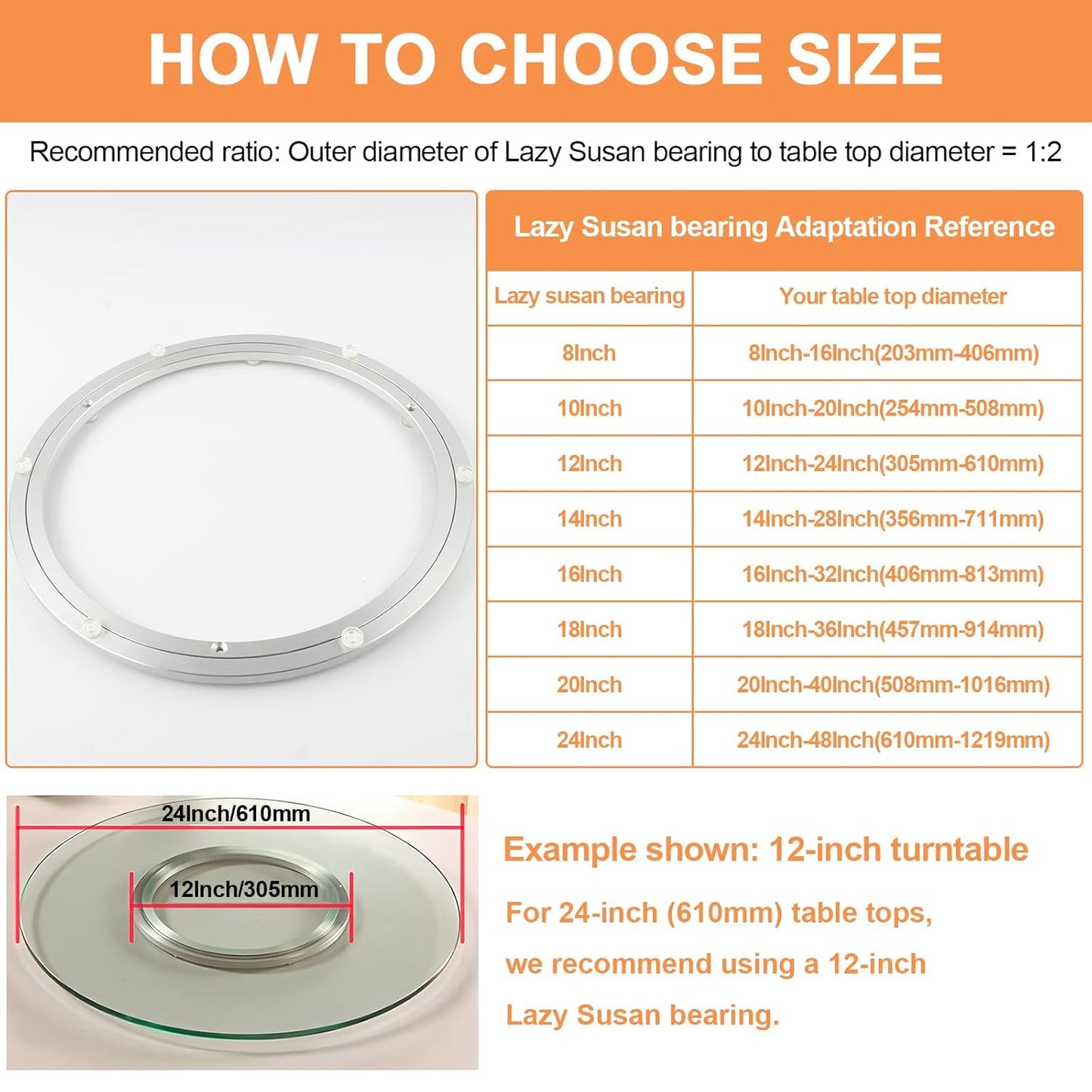 TamBee 20 Inch Lazy Susan Hardware Aluminum Bearing Metal Rotating Turntable Bearing Swivel Plate Hardware Lazy Susan Bearing Lazy Susan Parts Lazy Susan Mechanism Lazy Susan Kit Lazy Susan Base Only