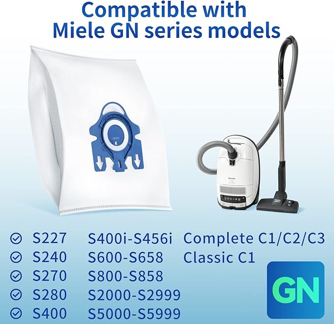 16 Pack 3D Dust Bags, Compatible with Miele GN Vacuum Bags, Replacement for Miele Classic C1 Complete C1, C2, C3, S400i S600 S2 S5 S8 Series, with 4 MP Filters, 4 AC Filters