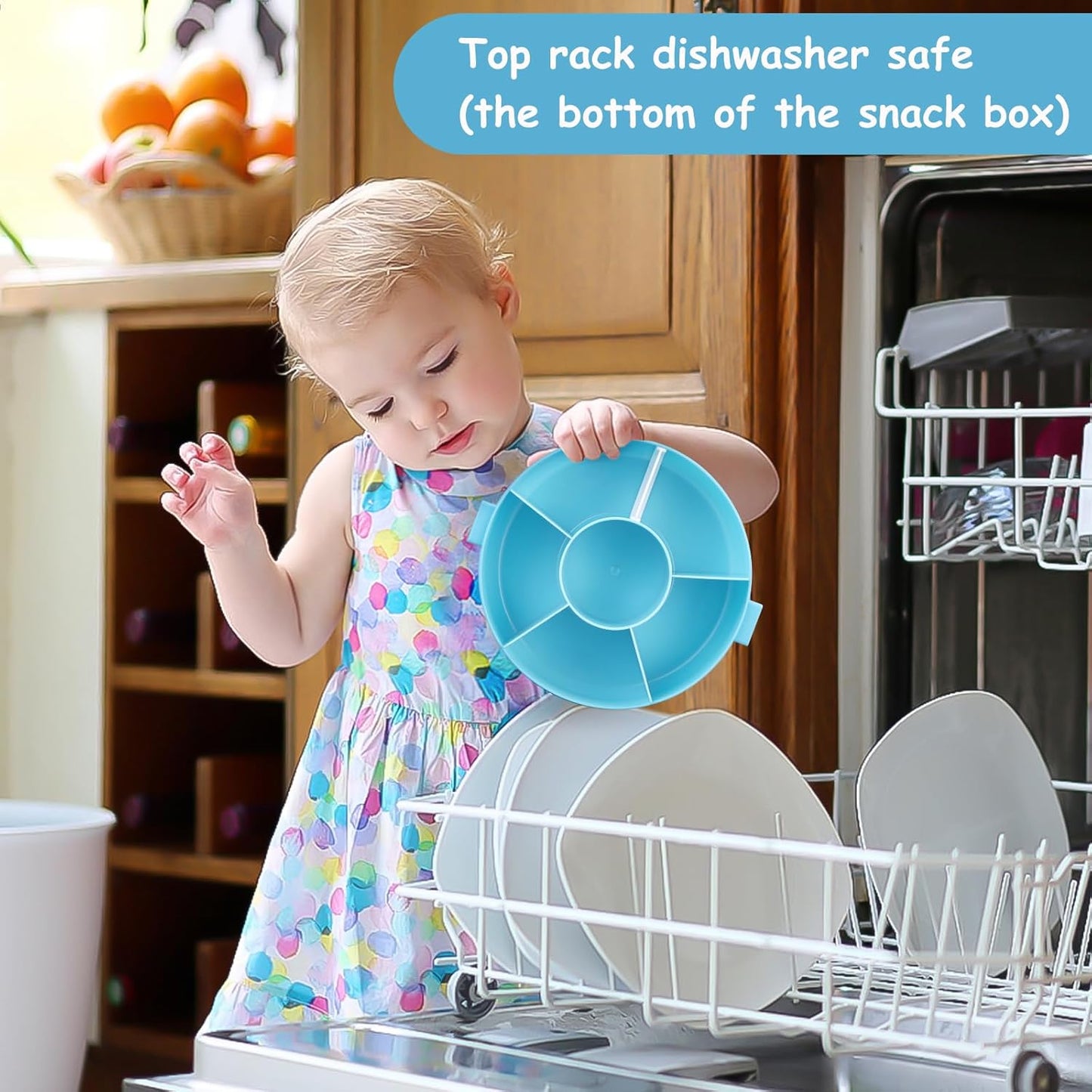 Kids Snack Spinner – Reusable Snack Container with 5 Compartments & Lid, BPA/PVC-Free, Dishwasher Safe, Perfect for Travel, School Lunches & On-the-Go Snacking, Blue