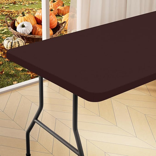 homing Rectangle Table Cloth Cover, Waterproof Polyester Elastic Fitted Tablecloth, Fits for 5 Foot Folding Tables, Washable Table Protector for Fall, Thanksgiving, Harvest Party (Coffee, 30" x 60")