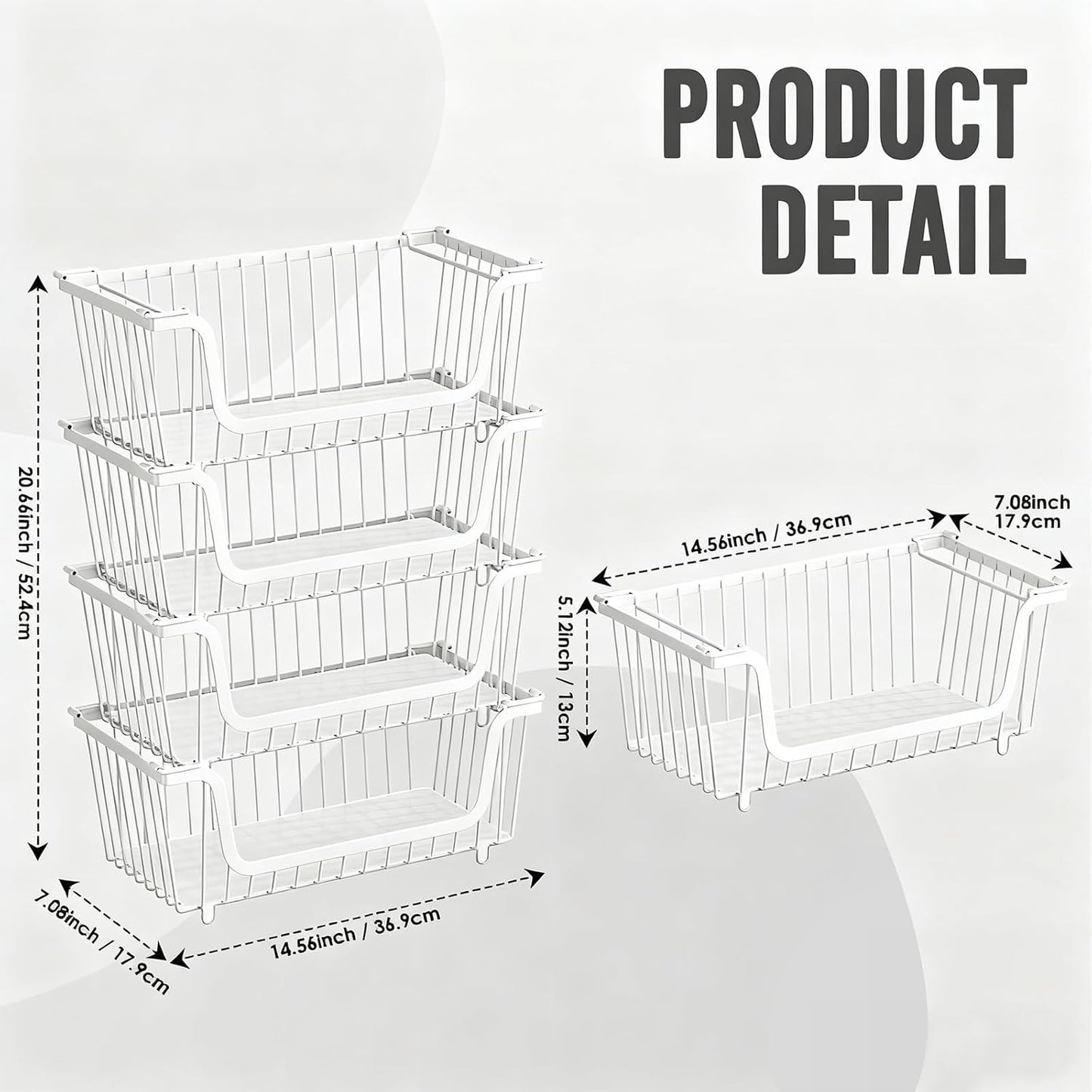 4 Pcs Stackable Wire Baskets for Pantry Organizers and Storage,Vegetable Fruit Basket for Countertop,Kitchen Storage Metal Baskets,Produce Potato Onion Storage Bin,White