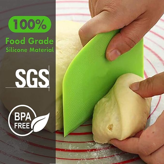 SURDOCA Dough Scraper Bench Scraper - 3P 10.6x6.7" Plastic Flexible Bowl Scraper, Sharp Edge & Angles Cake Scraper. Non-Slip Bakeware Decorating Tools Sculpting & Modeling Tools - Pink+Green+Pink