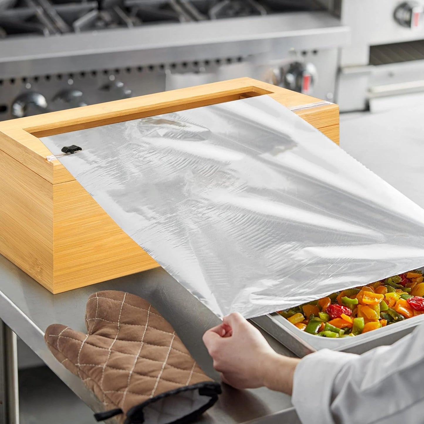 12" Commercial Plastic Wrap Dispenser with Cutter & Roller - Heavy-Duty Holder for 3000ft Film, 1000ft Foil Roll, Fits Costco Saran Wrap - Restaurant, Kitchen & Foodservice Storage