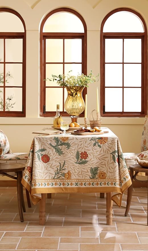 patdrea Designer French Vintage Long Rectangular Tablecloth,Yellow Floral Pattern Anti-Wrinkle Table Cloth,Dacorative Cover for Kitchen Dining Parties,Christmas,Thanksgiving,63"x102"-Cornflowers