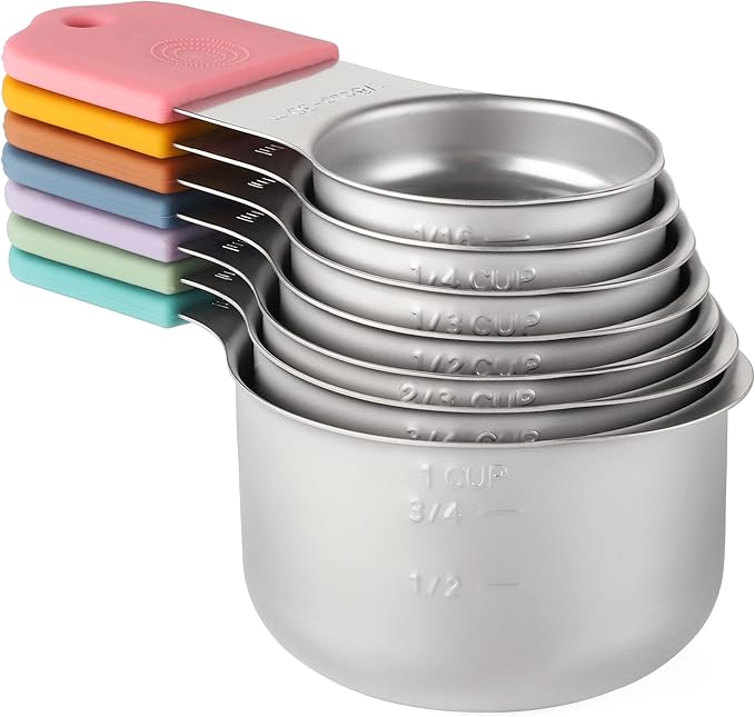 Magnetic Measuring Cups Set of 7 Stainless Steel Heavy Duty Measuring Cups for Dry & Liquid Ingredients (color)