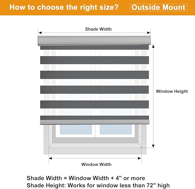 Persilux Custom Size Cordless Zebra Blinds for Windows Free-Stop Roller Windows Shades Dual Layer Light Control for Day and Night, Light Filtering Sheer Shades for Home and Bedroom Grey