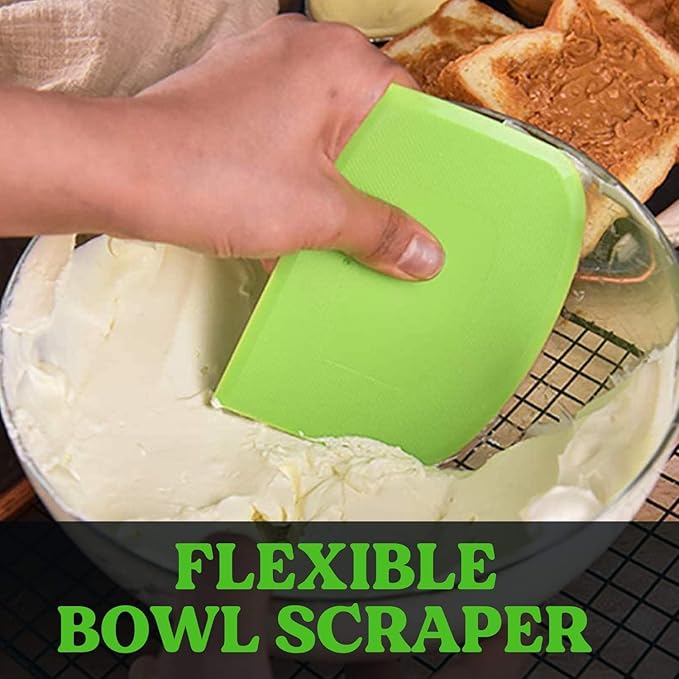 SURDOCA Dough Scraper Bench Scraper - 3P 10.6x6.7" Plastic Flexible Bowl Scraper, Sharp Edge & Angles Cake Scraper. Non-Slip Bakeware Decorating Tools Sculpting & Modeling Tools - Yellow+Green+Yellow