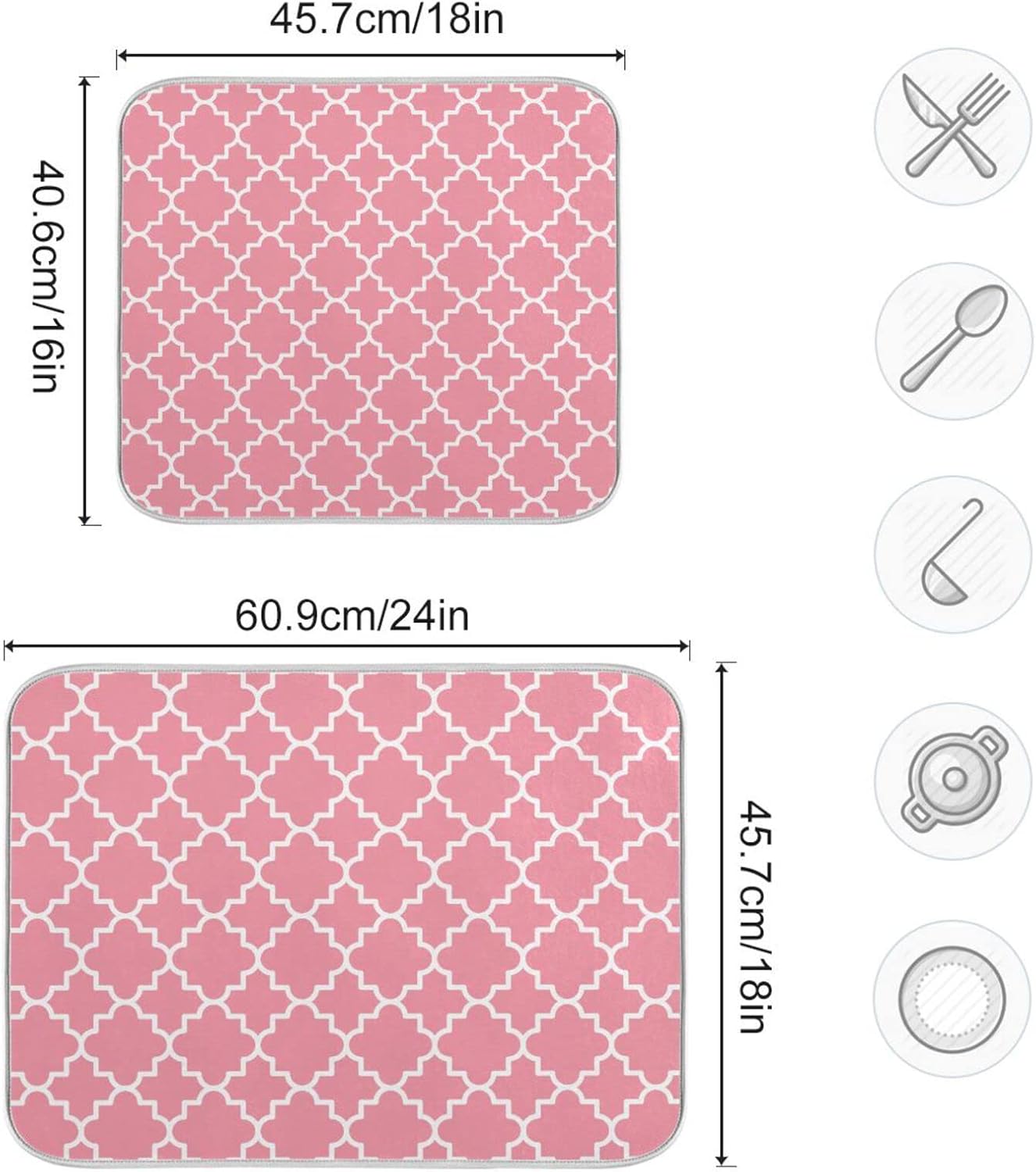 senya Super Absorbent Dish Drying Mat, Microfiber Fast-Drying Dish Mat, 16''x18'', Kitchen Dish Drying Pad, Pink Moroccan