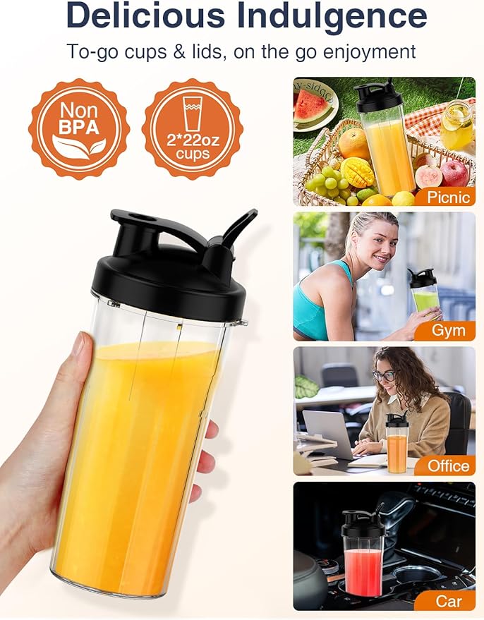 KOIOS Blender for Smoothies, Peak 900W Personal Blender for Kitchen Shakes and Smoothies, with 2×22oz Portable Cups and To-Go Lids, Detachable 4-Leaf Stainless Steel Blade, Nutrition Recipe, Blue