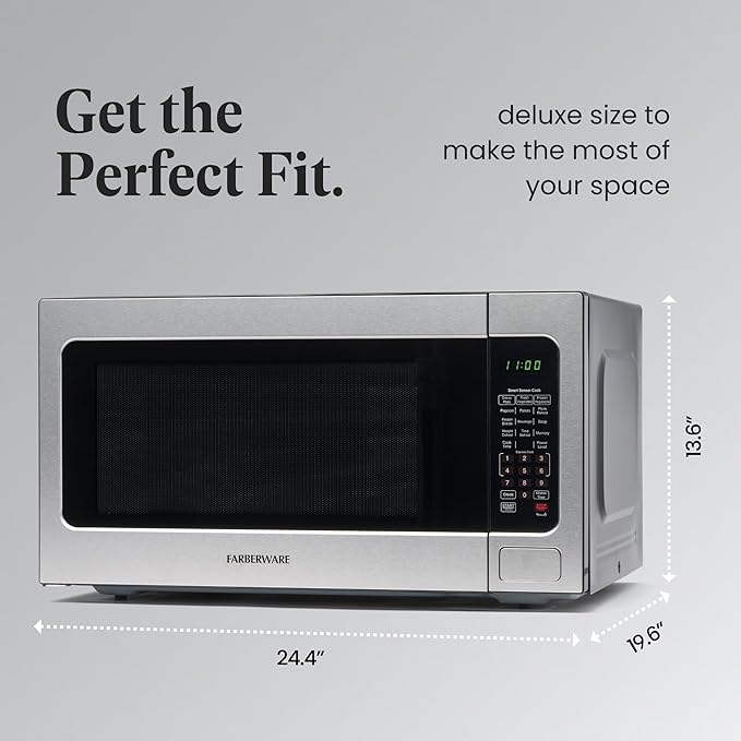 Farberware 1100W 2.2 cu ft Countertop Microwave Oven With Smart Sensor, LED Lighting, Child Lock - For Apartments and Dorms
