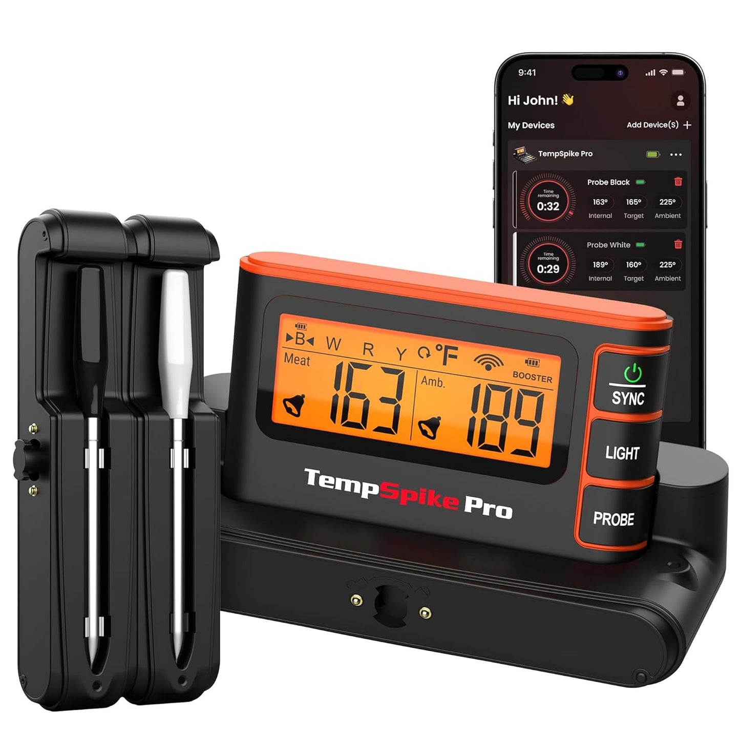 ThermoPro WiFi Bluetooth Wireless Meat Thermometer Digital, Unlimited Range,Detachable Thiner Meat Probe & Standalone Base,1050°F Heat Resistance,Food Thermometer for Cooking Grill Smoker Oven Fryer