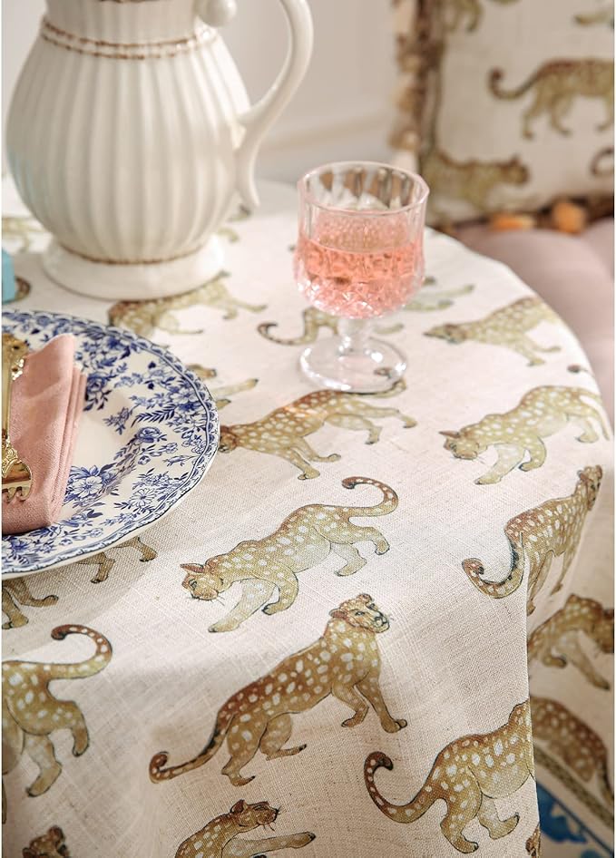 patdrea Designer Vintage Linen Long Table Cloth for Rectangle Table,Leopard Animal Pattern Soft Breathable Tablecloth,Decor Cover for Kitchen Dining,Christmas,Parties,Thanksgiving,63"x102"-from