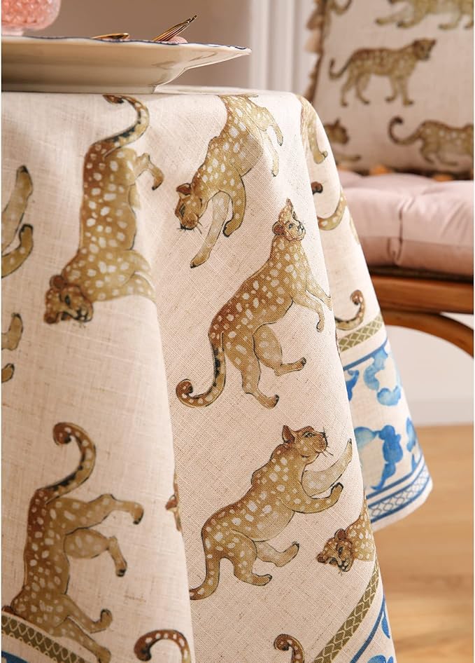 patdrea Designer Linen Small Rectangular Table Cloth,Vintage Leopard Animal Soft Breathable Tablecloth,Fall Dacorative Cover for Kitchen Dining,Christmas,Parties,Holiday,Thanksgiving,55"x71"-from