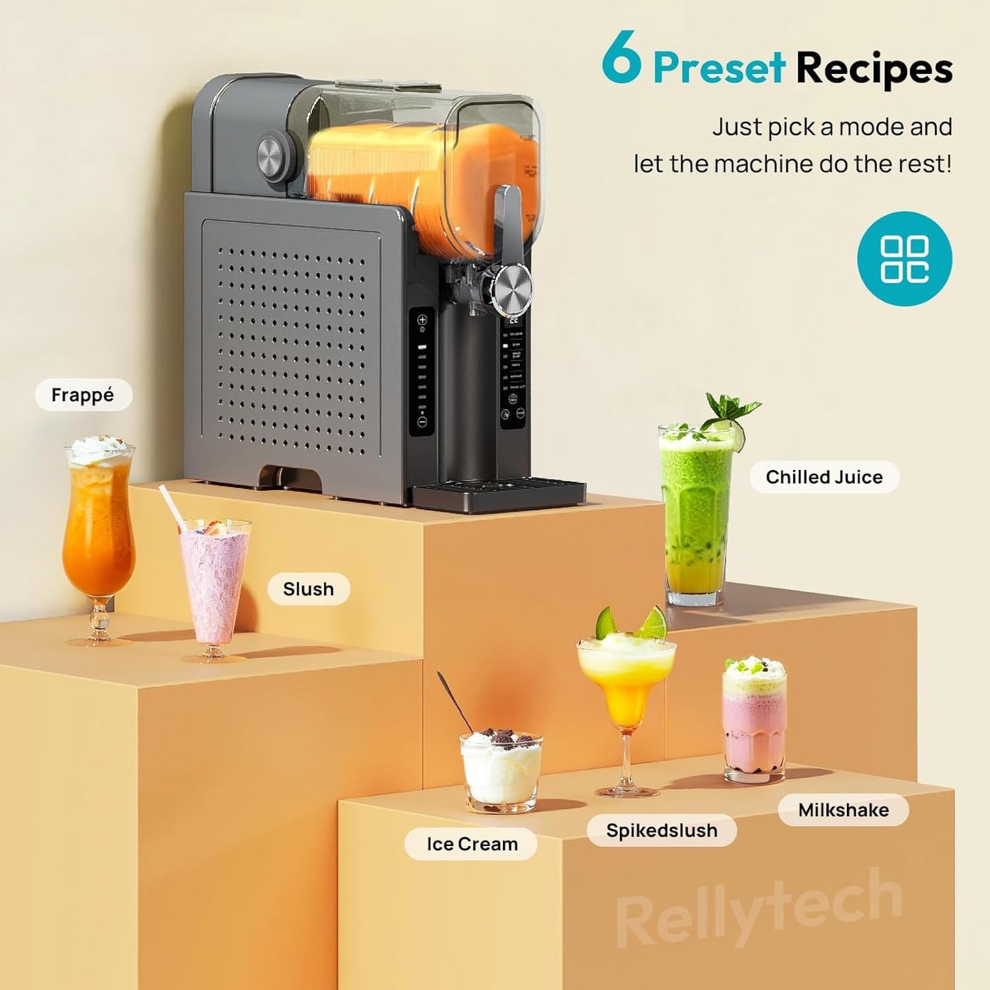 Slushie Machine for Home – 70oz Frozen Drink Maker with 6 Presets, No Ice Needed, 360° Mixing, One-Touch Self-Cleaning, Ice Cream & Smoothie Machine for Margaritas, Frappés, Cocktails & More