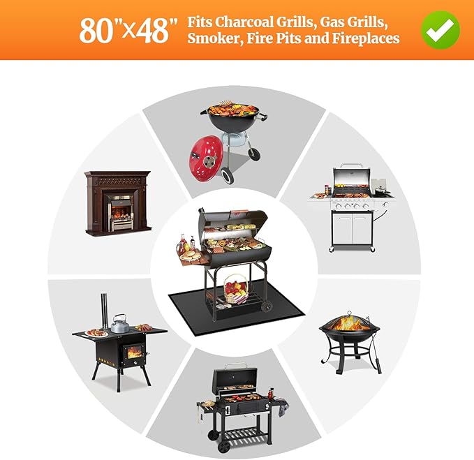 80 ×48 inches Under Grill Mat for Outdoor Grill/ Fireproof Grill Pad for Fire Pit, Double-Sided Indoor Fireplace Mat Fire Pit Mat, Oil-Proof Waterproof BBQ Grilling Mats Pads for Deck Patio Gas Grills