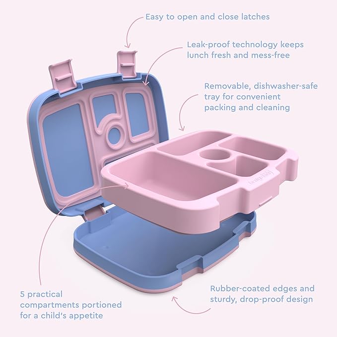Bentgo Kids Prints Leak-Proof, 5-Compartment Bento-Style Kids Lunch Box - Ideal Portion Sizes for Ages 3-7, Durable, Drop-Proof, Dishwasher Safe, & PFAS & BPA-Free Materials (Lavender Galaxy)