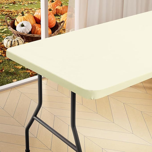 homing Rectangle Table Cloth Cover, Waterproof Polyester Elastic Fitted Tablecloth, Fits for 8 Foot Folding Tables, Washable Table Protector for Picnic, Camping, Outdoor (Cream Yellow, 30" x 96")