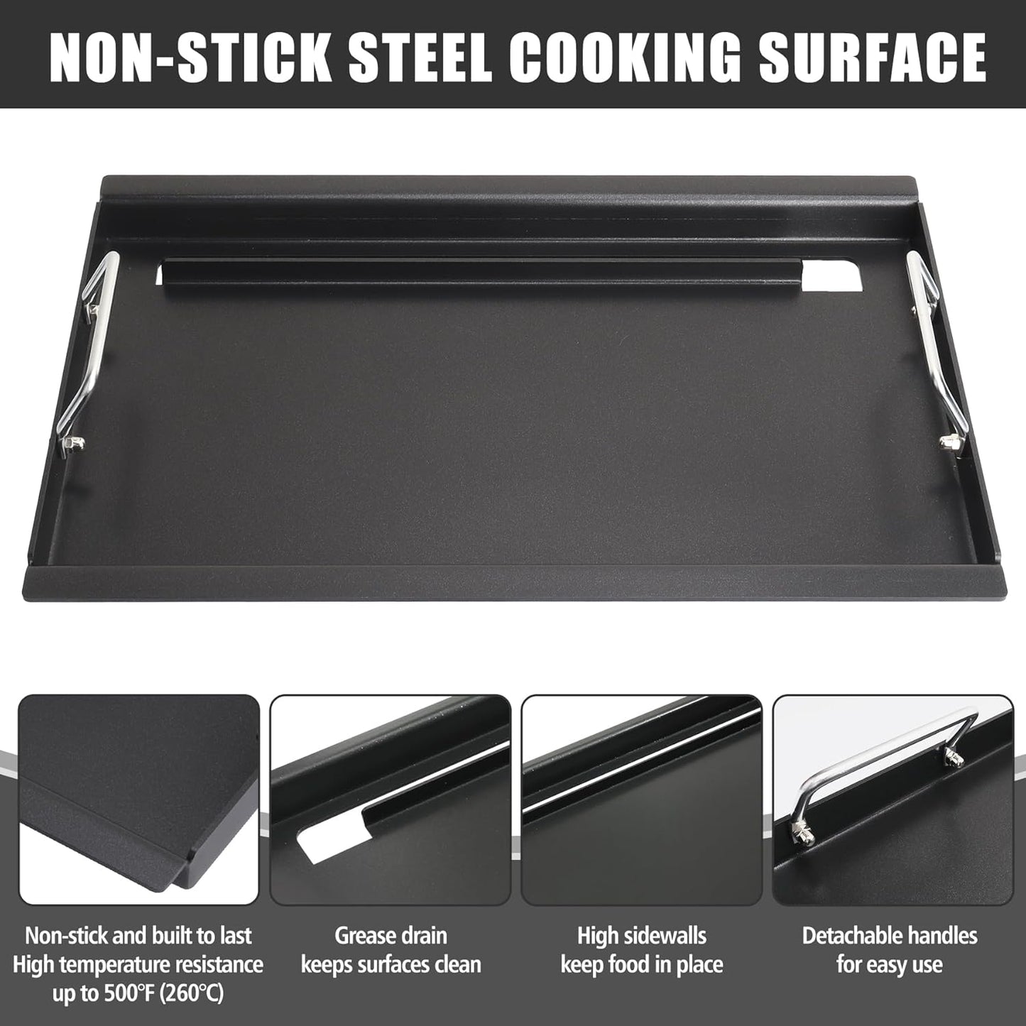 SafBbcue Full Size Griddle Inserts for Kenmore 146.16197210 146.16142210 146.16198210 146.16222010 146.16197211 Flat Top Griddle for Kenmore Grill Parts 4 Burner 146.16198211, Carbon Steel